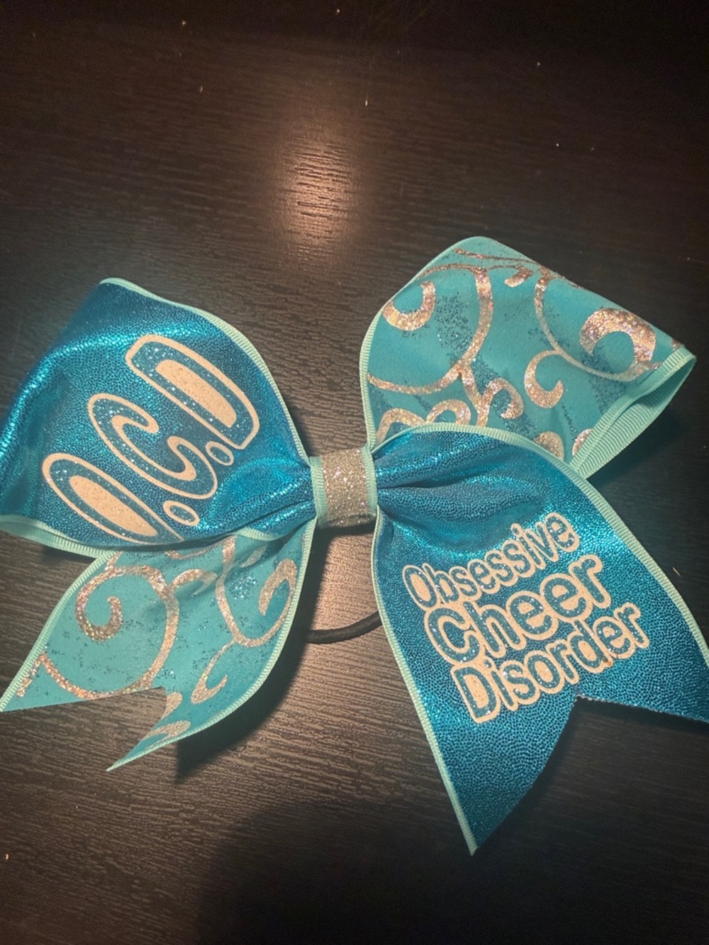 Obsessive Cheer Disorder Teal Glitter Cheer Bow